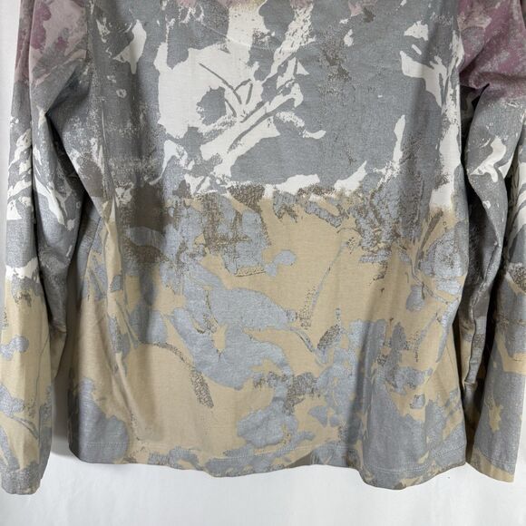 Chico's Blouse Women's Large Pink Purple Floral Beaded Round Neck Cotton Blend - Picture 12 of 12